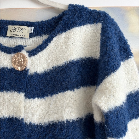 Anna Kay Fuzzy Striped Cashmere Blend Cardigan - Picture 3 of 10